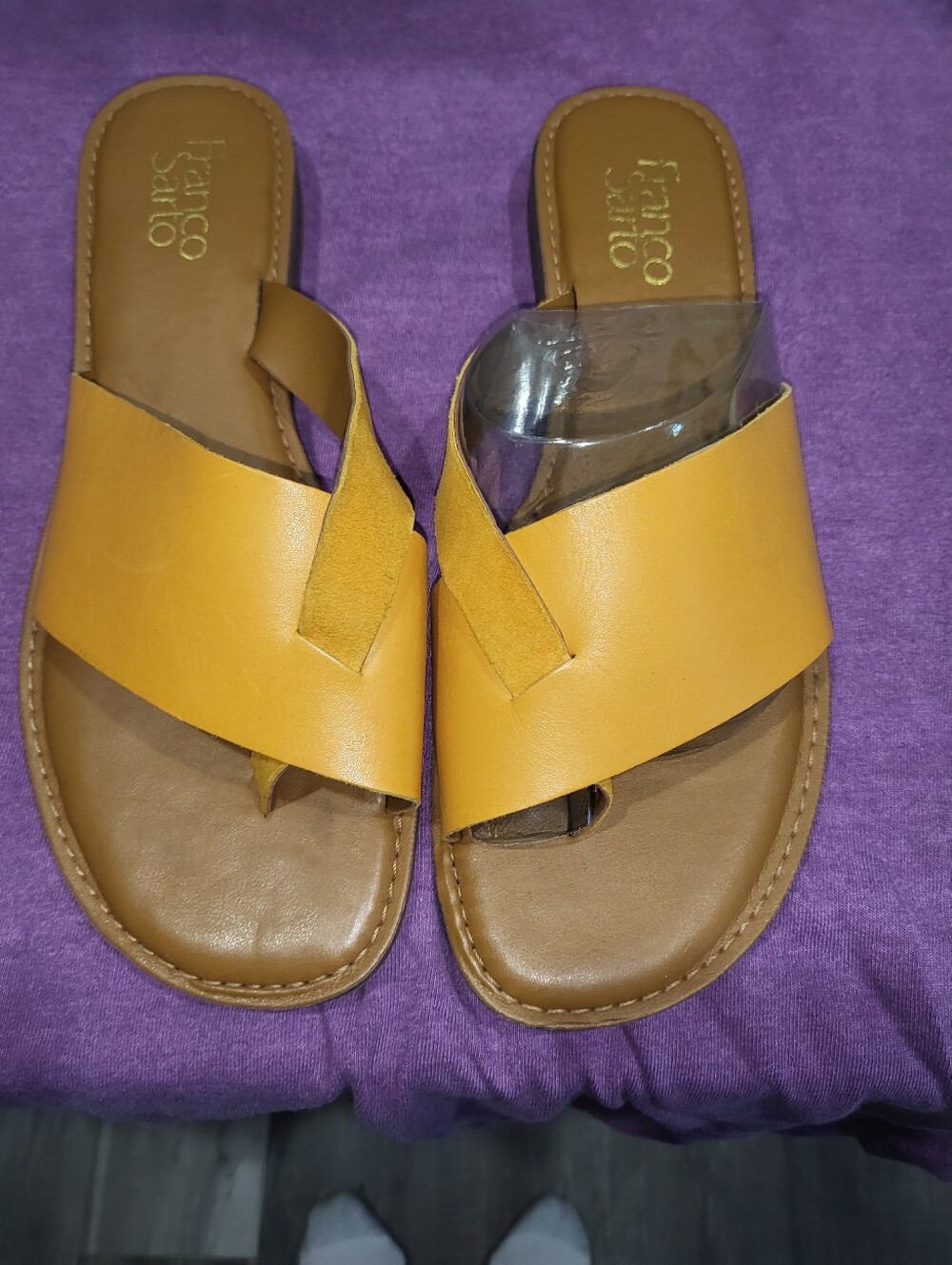 Franco Sarto Mustard Yellow Leather Slide Sandals